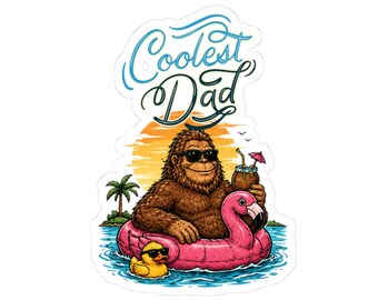 Coolest Dad Bigfoot on Flamingo Float Sticker | Kiss-Cut Sticker