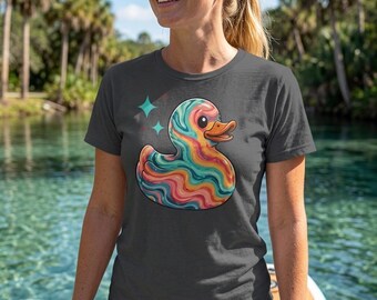 Swirl Rainbow Rubber Duck T-Shirt | Playful Whimsical Cotton Tee
