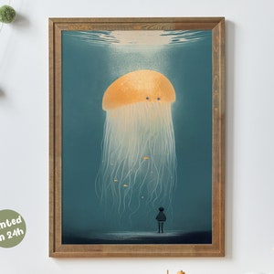 Midnight Jellyfish I Abstract and Minimalist Nursery Decor Print I Simple Fish Illustration I Printed Art I Retro Nursery I Whimsy Animal