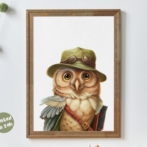 Owl Adventurer Portrait | Neutral Children's Prints | Woodland Nursery Art | Single Poster Owl | PRINTED ART I Animals in clothes I Suits