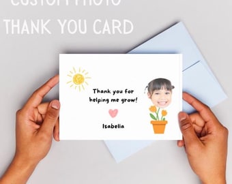 Carte de remerciement pour éducatrices, carte de remerciement de la petite enfance, éducatrice de garderie, impression numérique en téléchargement, pliage de photos de visage personnalisé