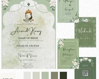 Sikh Wedding Invitation Template Set: Anand Karaj Cards (Digital Download)