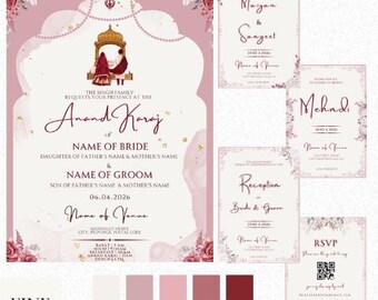 Sikh Wedding Invitation Template Set: Anand Karaj Cards (Digital Download)