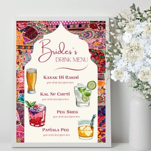 Menu des boissons modifiable personnalisé | Carte des boissons du Pendjabi | Menu du bar | Carte des boissons de mariage | Carte des boissons indiennes | Carte des boissons du mariage indien