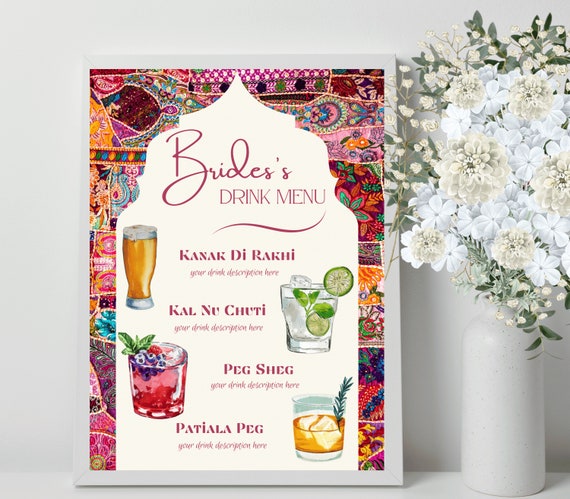 Customizable Indian Wedding Drink Menu (Digital Download)