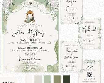 Sikh Wedding Invitation Template Set: Anand Karaj Cards (Digital Download)