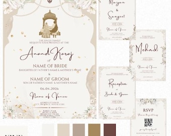 Sikh Wedding Invitation Template Set: Anand Karaj Cards (Digital Download)