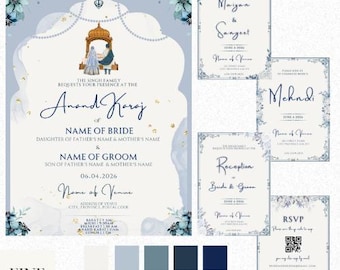 Sikh Wedding Invitation Template Set: Anand Karaj Cards (Digital Download)