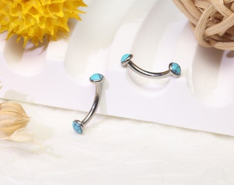 Turquoise Blue Eyebrow Piercing Jewelry Curved Barbell 16g 6mm-10mm G23 Titanium Cartilage Earrings Labrat