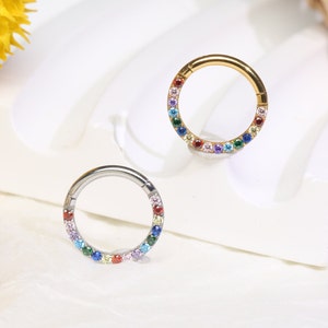 Septum Clicker Ring Rainbow CZ 316L Stainless Steel Septum Piercing  Hinged Nose Ring Daith Earrings Nose  Piercing Jewelry  Hoop Earring