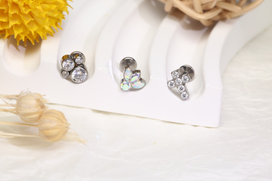 16G Titanium Flat Back Lip Piercing Jewelry Vertical Labret Etsy