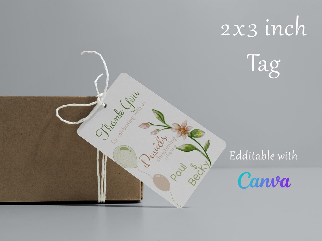 Digital Download Custom Tags Template, Baptism Gift, Self-editing ...