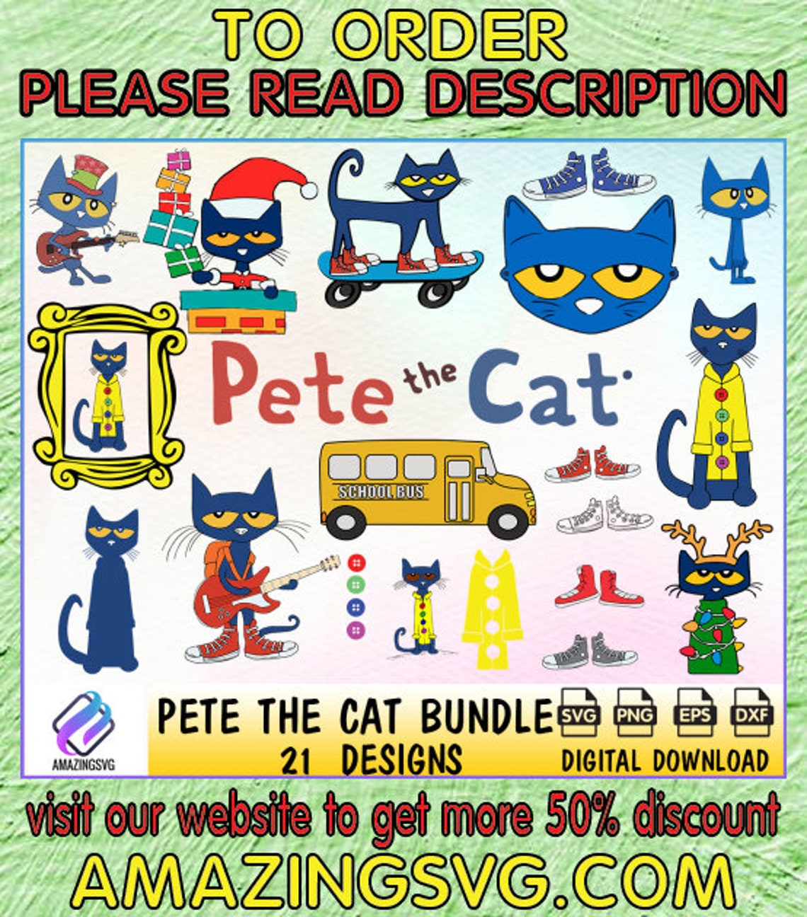 Pete the Cat Svg Bundle Pete the Cat Clipart Pete the Cat Etsy