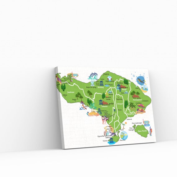 Bali Illustrated Map Art Print: Travel Wall Decor (digital