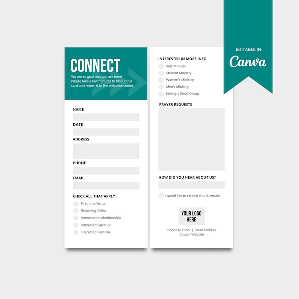 Church Connect Card Template | EDITABLE CANVA FILE | Bold Church Branding | Church Connections Card | Church Graphics | Church Marketing