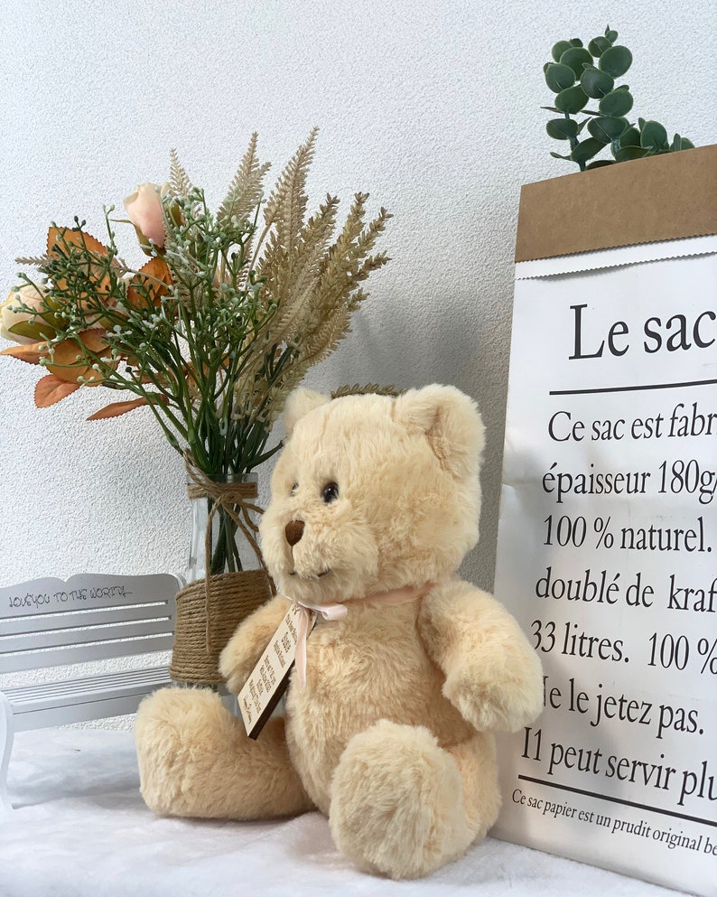 Oso de peluche recién nacido personalizado, oso de peluche personalizado, oso personalizado de peluches, peluche recién nacido con etiqueta de madera grabada, muñecas rellenas imagen 7