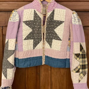 Handmade Puffy Puff Sleeve Vintage/Antique Quilt Jacket - Lavender and yellow