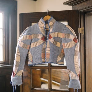 Handmade Puffy Puff Sleeve Vintage/Antique Quilt Jacket - Red, White, and Blue