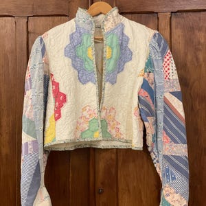 Handmade Puffy Puff Sleeve Vintage/Antique Quilt Jacket - Flower Patch