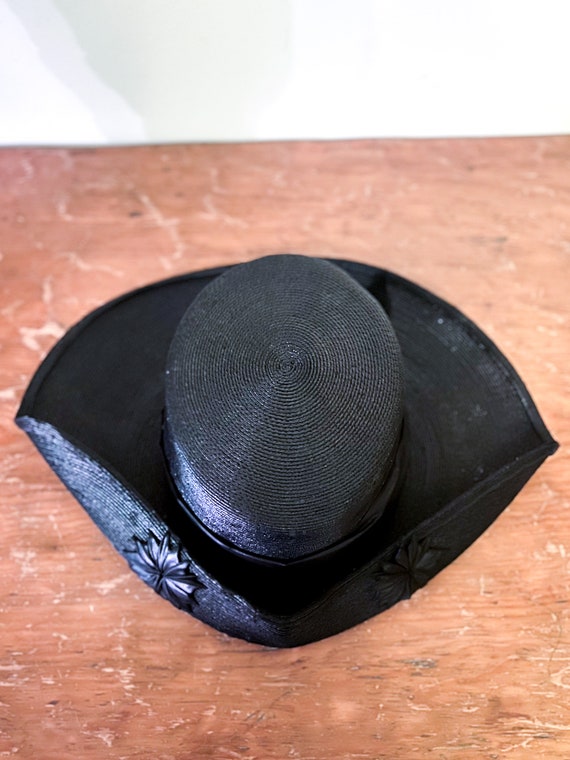 Antique Edwardian Black Delicate Woven Hat - image 8