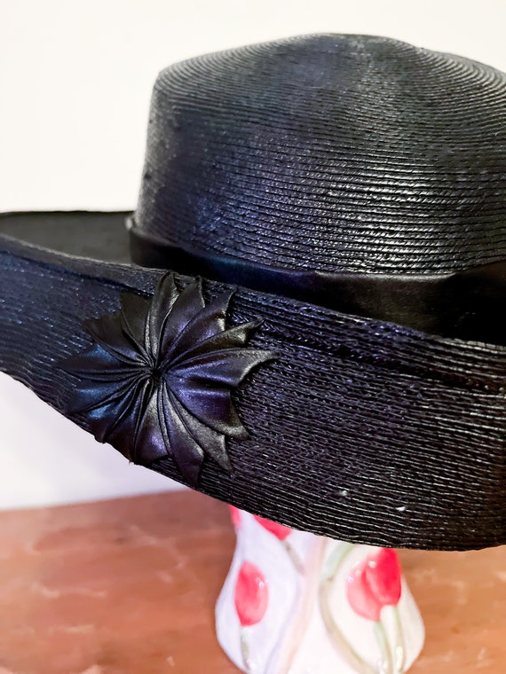 Antique Edwardian Black Delicate Woven Hat - image 3