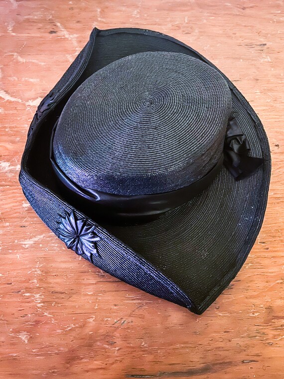 Antique Edwardian Black Delicate Woven Hat - image 5
