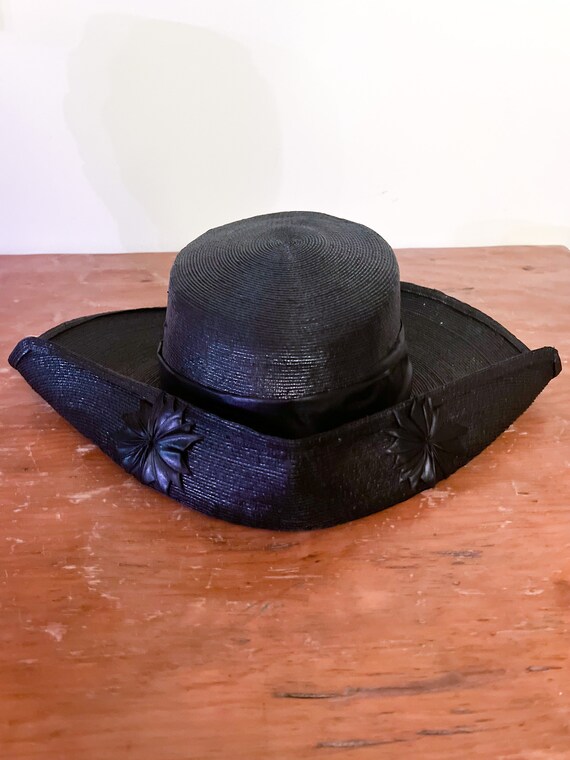 Antique Edwardian Black Delicate Woven Hat - image 6