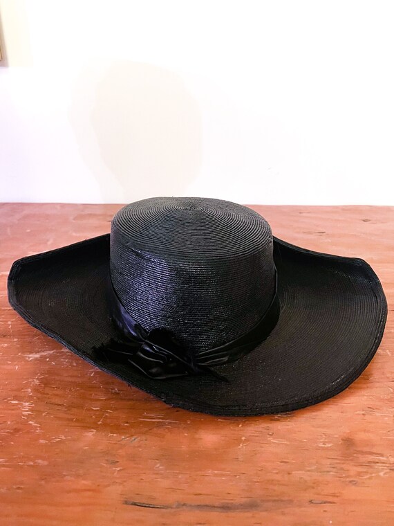 Antique Edwardian Black Delicate Woven Hat - image 9