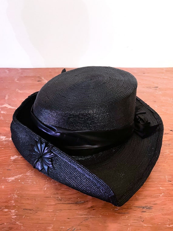 Antique Edwardian Black Delicate Woven Hat - image 7