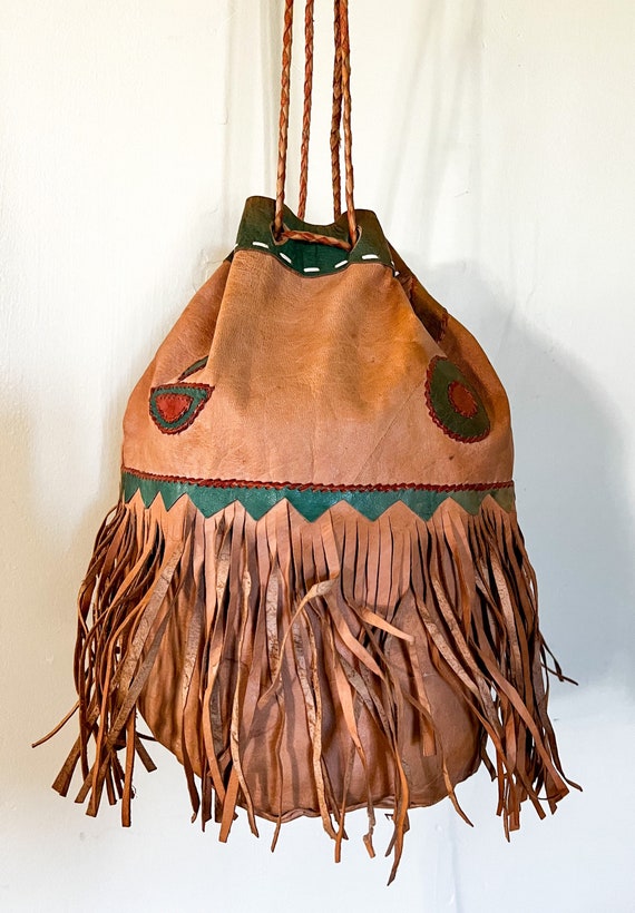Vintage Tuareg African Fringed Leather Bag