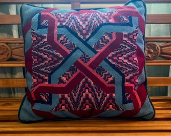 Vintage 1970’s Knots & Bargello Velvet Backed Pillow