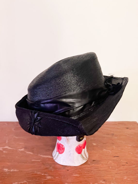 Antique Edwardian Black Delicate Woven Hat - image 4