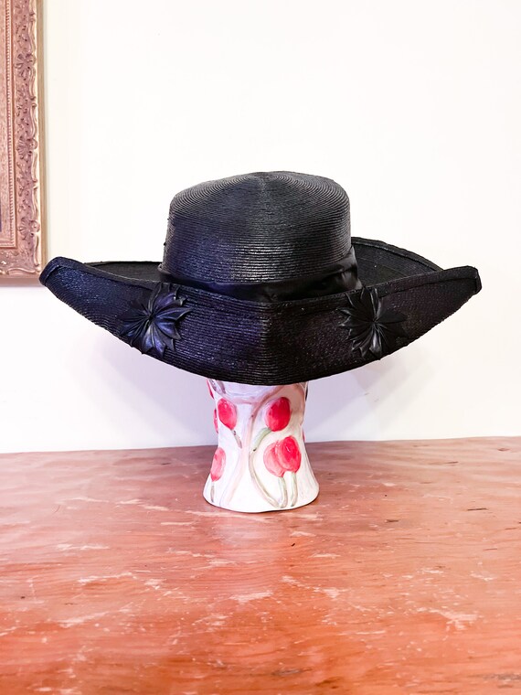 Antique Edwardian Black Delicate Woven Hat - image 2