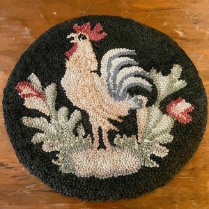 Housse de tabouret vintage Rooster Hooked Rug