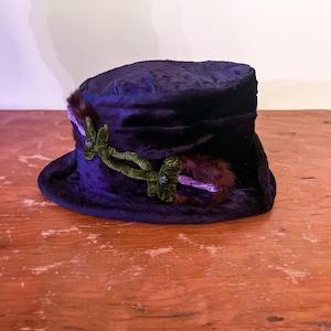 Antique Edwardian Purple Silk Velvet & Flowers Hat