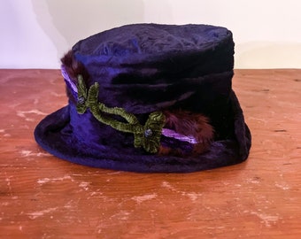 Antique Edwardian Purple Silk Velvet & Flowers Hat