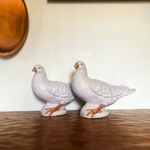Pair of Vintage French Style Blue Crackle Glaze Dove Statuette Figures