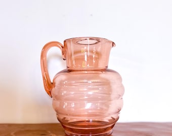 Vintage Pink Beehive Bubble Glass Dzbanek z epoki depresji