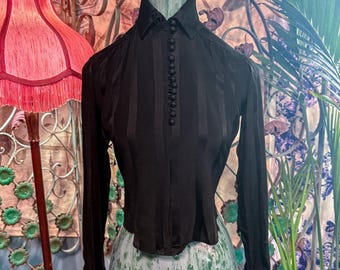 Antique Late Victorian Black Silk Striped Blouse