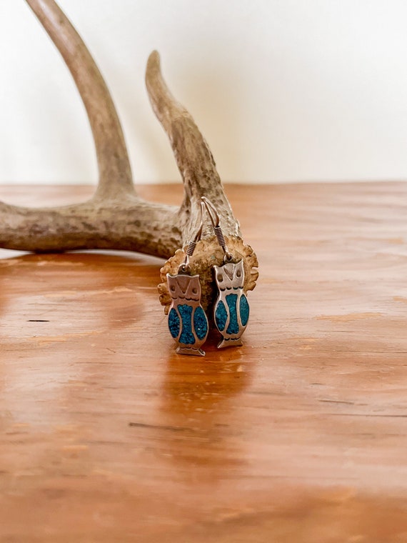 Vintage Turquoise & Sterling Owl Earrings