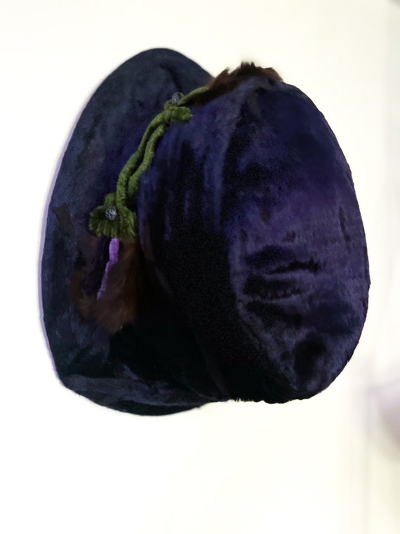 Antique Edwardian Purple Silk Velvet & Flowers Hat - image 7