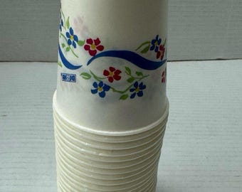 23 Vintage 9 oz Dixie Drinking Cups Waxed Paper Cups Blue Ribbon W/ Flowers 1985