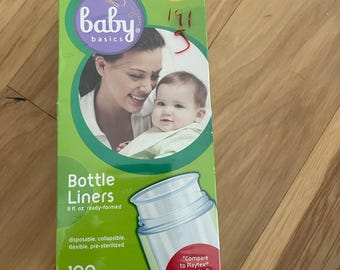 NEW Vintage VTG Baby Basics Bottle Liners Feeding 100 Liners 8oz compare to Playtex Drop-ins