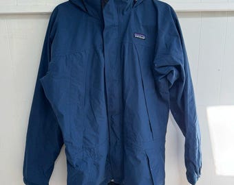Vintage 2000 Patagonia Liquid Sky GORETEX Rain Jacket Hooded Blue Medium EUC