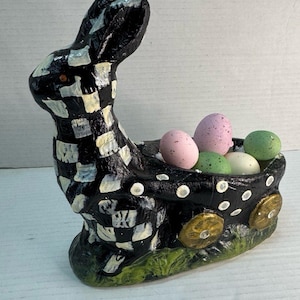 MacKenzie-Childs Style Handmade Hand-painted Courtly Check Easter Rabbit Bunny zdjęcie 1