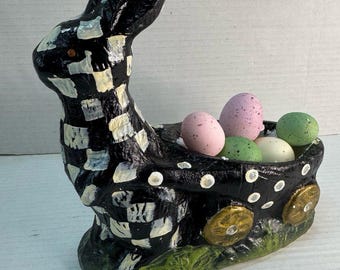 MacKenzie-Childs Style Handmade Hand-painted Courtly Check Easter Rabbit Bunny