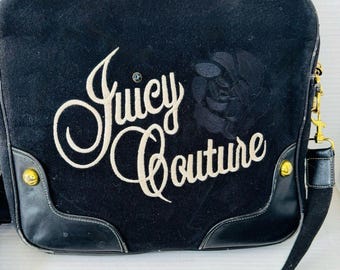 Vintage Juicy Couture Computer Laptop Black Case Bag Velvet Leather 2000s