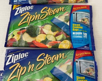 Pack Lot of 3 Ziploc Zip 'N Steam Medium Large Cooking Bag 10 Bags