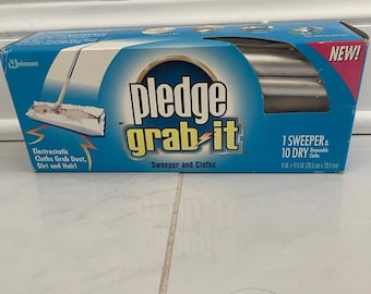 VTG Vintage Pledge Grab It Sweeper Dust Mop and 10 Dry Disposable Cloths New In Box N.O.S.