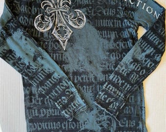 Vintage Affliction Mens Reversible Distressed/Tribal Thermal Shirt - Large Wings EUC